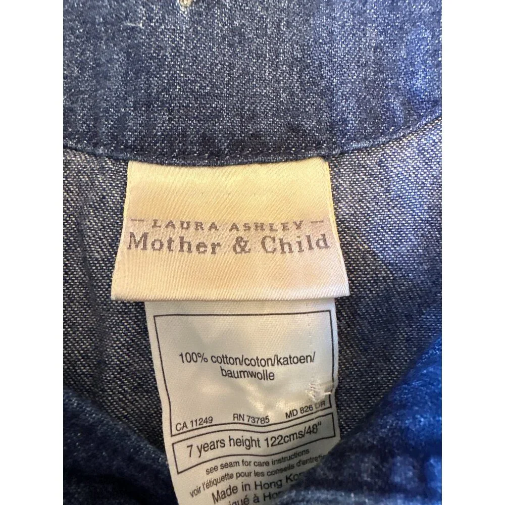 Laura Ashley Dress‎ Blue Mother & Child Floral Embroidered Denim Button Front 7Y
